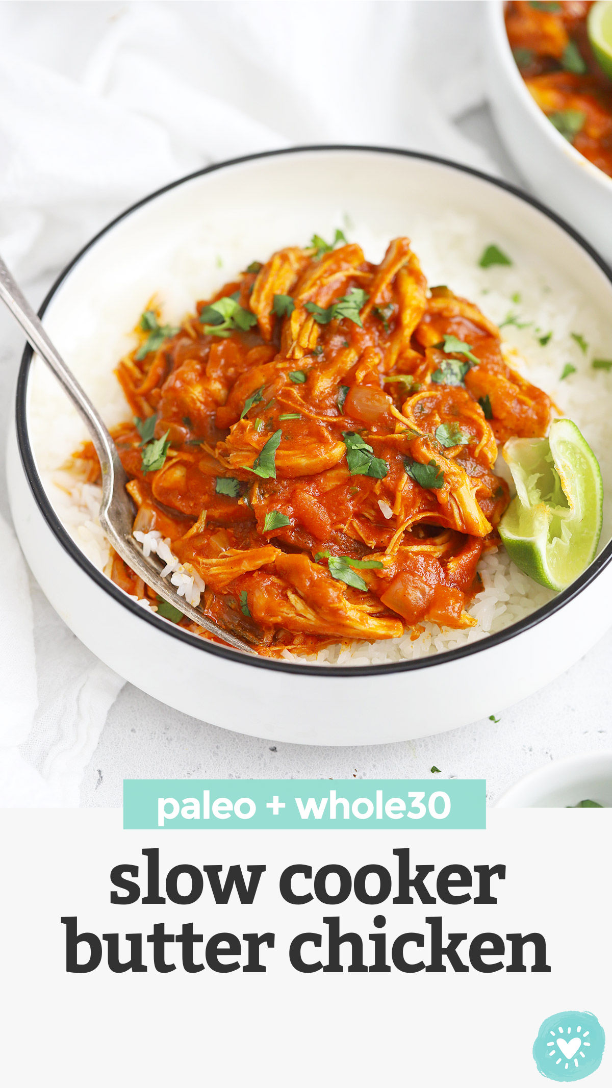 Slow Cooker Butter Chicken - This paleo butter chicken recipe is a perfect HEALTHY slow cooker dinner! It's so easy and delicious, you'll want to slurp the sauce with a spoon! (Gluten-Free, Dairy-Free, Paleo, Whole30) // Whole30 butter chicken // crock pot butter chicken // dairy free butter chicken // Paleo Slow Cooker Recipe #slowcooker #crockpot #butterchicken #chicken