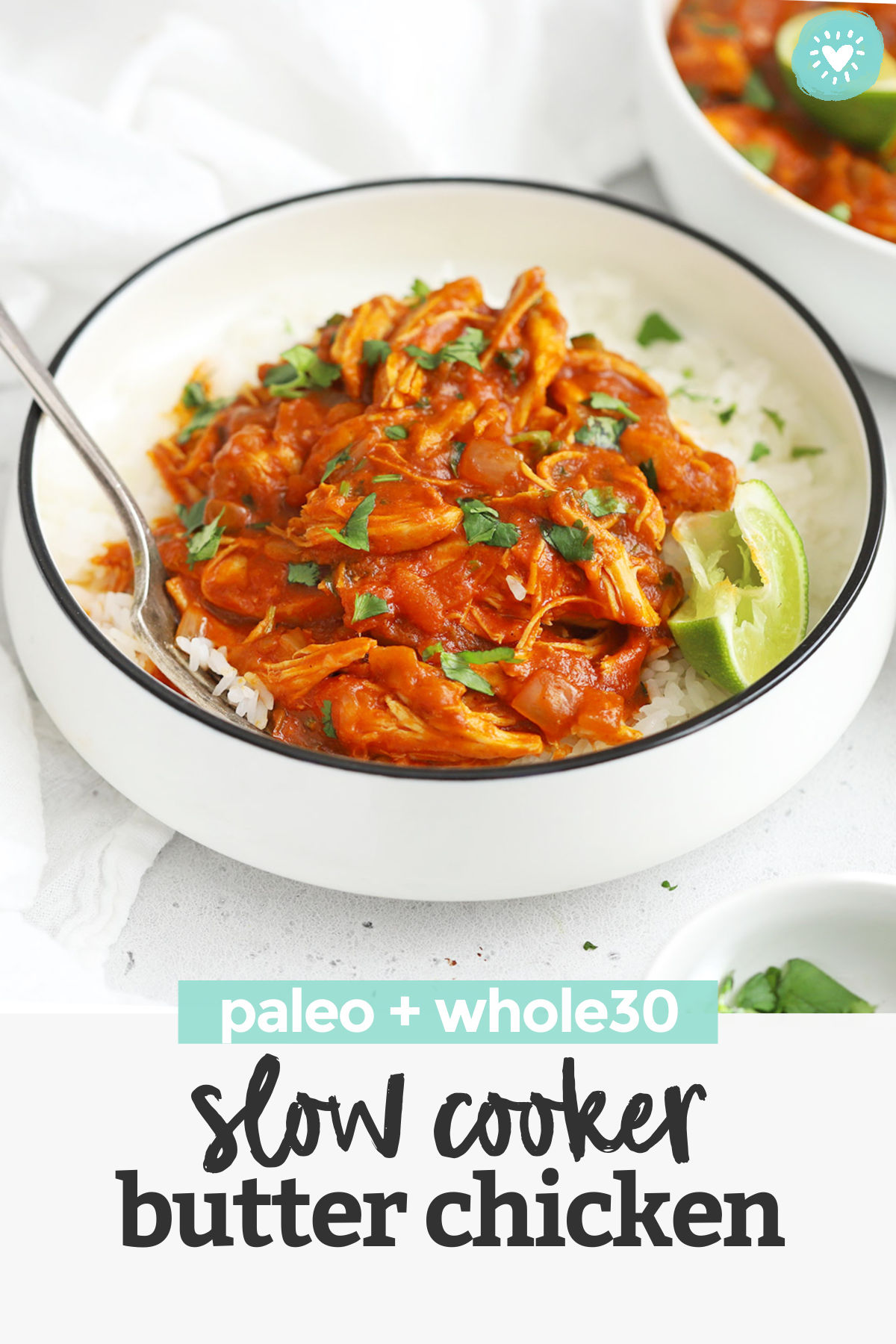 Slow Cooker Butter Chicken - This paleo butter chicken recipe is a perfect HEALTHY slow cooker dinner! It's so easy and delicious, you'll want to slurp the sauce with a spoon! (Gluten-Free, Dairy-Free, Paleo, Whole30) // Whole30 butter chicken // crock pot butter chicken // dairy free butter chicken // Paleo Slow Cooker Recipe #slowcooker #crockpot #butterchicken #chicken