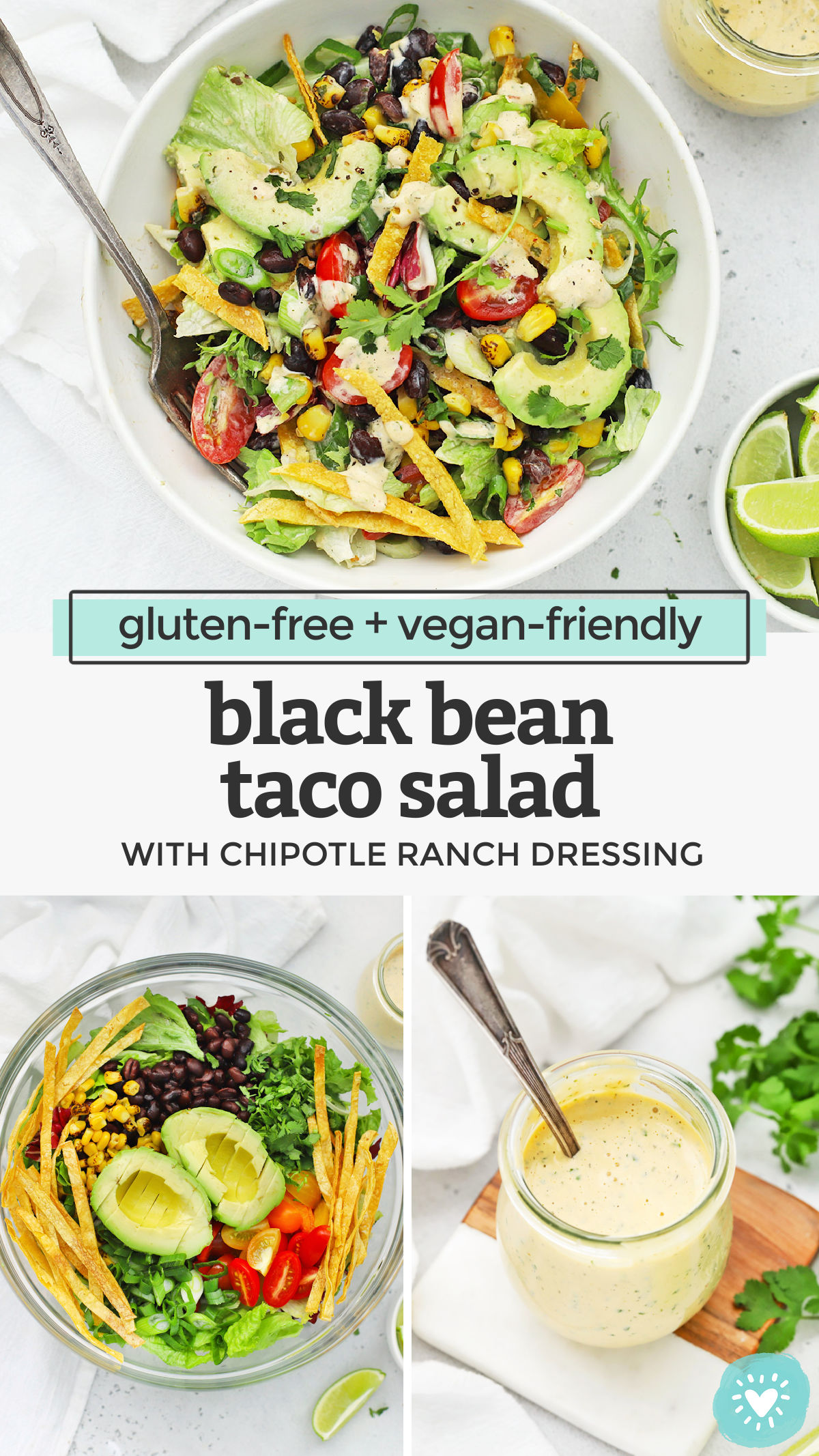 Black Bean Taco Salad - A gorgeous vegetarian taco salad with colorful veggies and a creamy dressing that'll keep you coming back for more! (Gluten-Free, Vegan-Friendly) // Vegan Taco Salad // Meatless Monday // Vegan Dinner // Healthy Dinner // Vegetarian Dinner #glutenfree #vegan #tacosalad #vegetarian #healthydinner