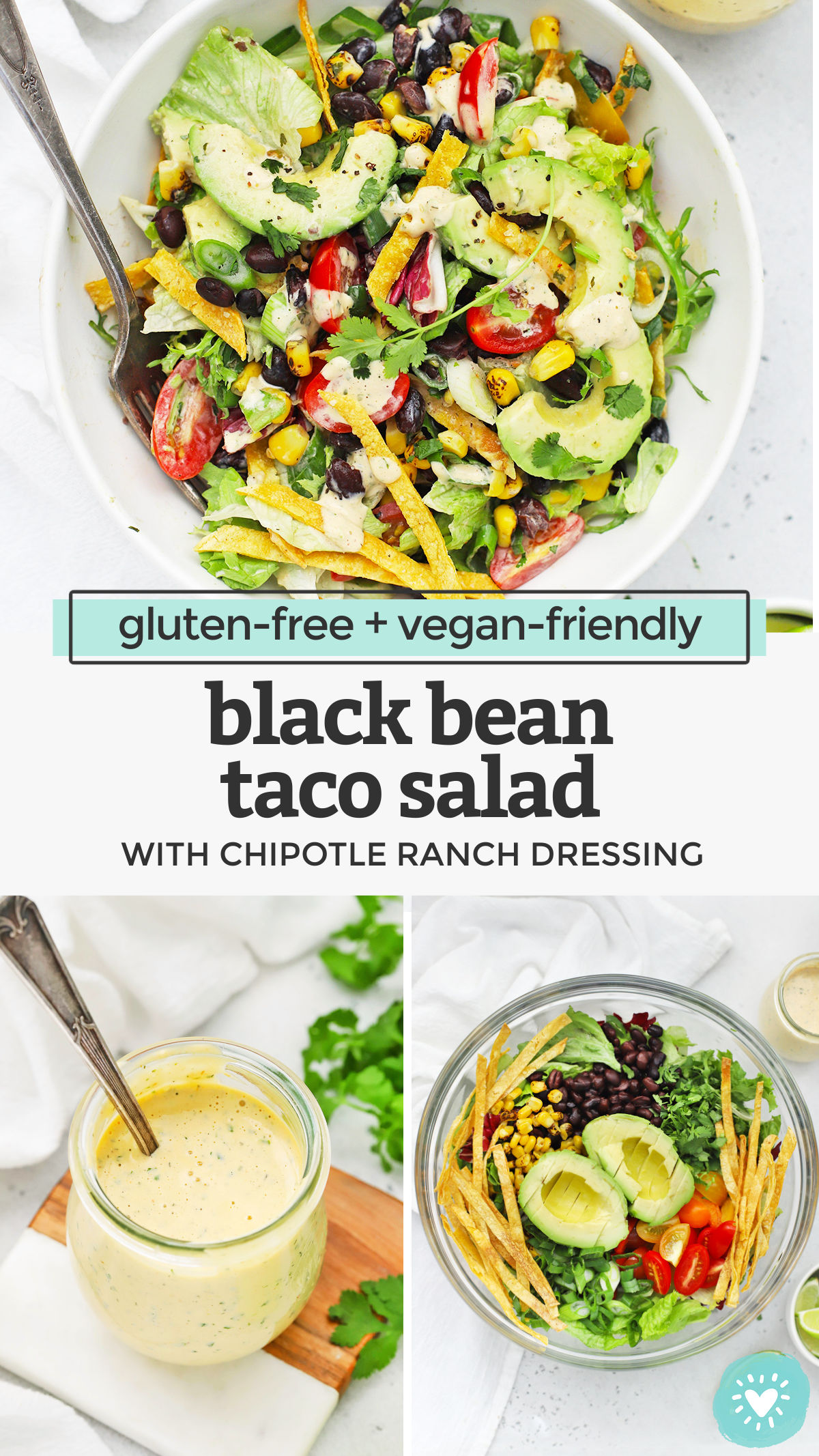 Black Bean Taco Salad - A gorgeous vegetarian taco salad with colorful veggies and a creamy dressing that'll keep you coming back for more! (Gluten-Free, Vegan-Friendly) // Vegan Taco Salad // Meatless Monday // Vegan Dinner // Healthy Dinner // Vegetarian Dinner #glutenfree #vegan #tacosalad #vegetarian #healthydinner