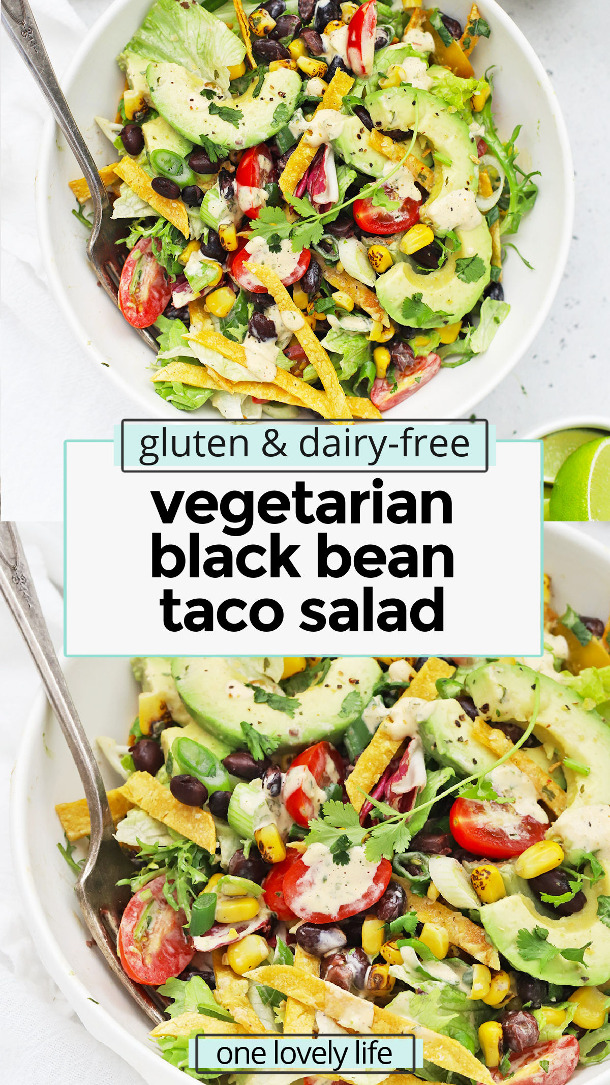 Black Bean Taco Salad - A gorgeous vegetarian taco salad with colorful veggies and a creamy dressing that'll keep you coming back for more! (Gluten-Free, Vegan-Friendly) // Vegan Taco Salad // Meatless Monday // Vegan Dinner // Healthy Dinner // Vegetarian Dinner