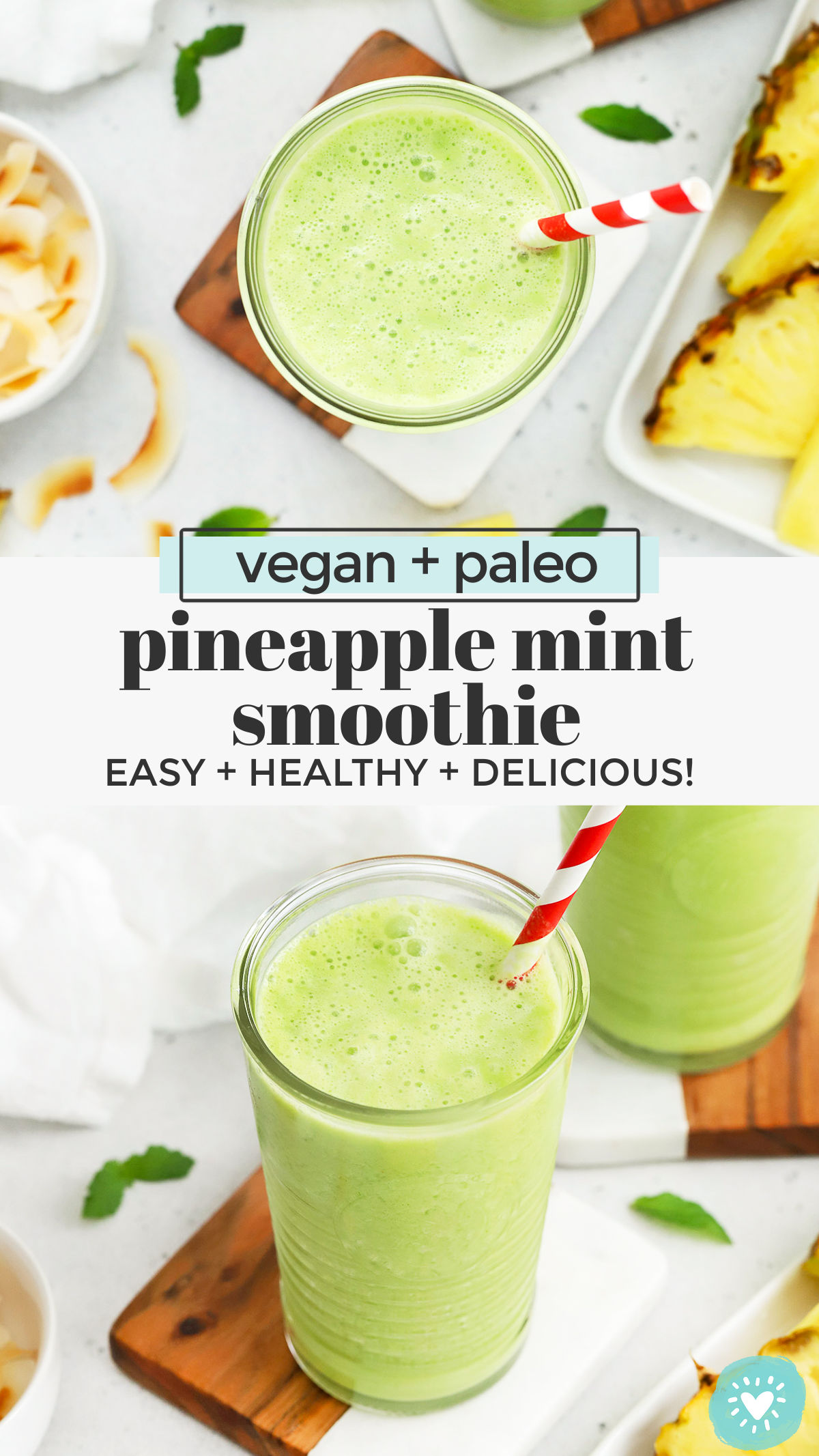 Pineapple Mint Smoothie - This light, fresh pineapple smoothie makes a beautiful healthy breakfast or snack! A perfect kid-friendly green smoothie! (Vegan, Paleo) // Vegan pineapple smoothie // paleo pineapple smoothie // kid friendly green smoothie // green smoothie #smoothie #greensmoothie #vegan #healthybreakfast #healthysnack #paleo