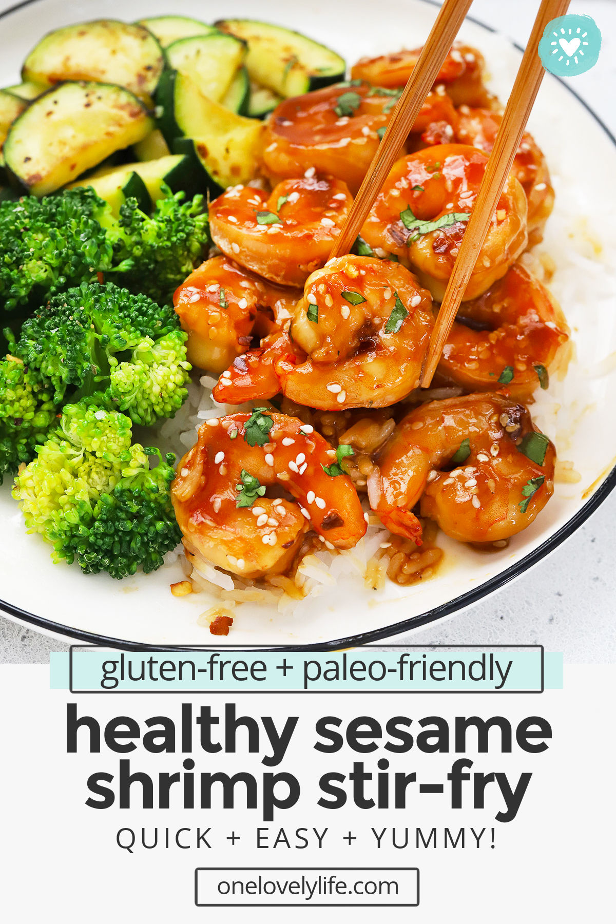 Easy Sesame Shrimp - Quick and easy healthy shrimp stir fry with a sweet, tangy sesame sauce. We LOVE this easy dinner! (Gluten-Free, Paleo-Friendly)// Healthy Sesame Shrimp Stir Fry // Paleo Shrimp Stir Fry // Gluten-Free Shrimp Stir Fry // Honey Sesame Shrimp // Sesame Garlic Shrimp #shrimp #stirfry #glutenfree #paleo