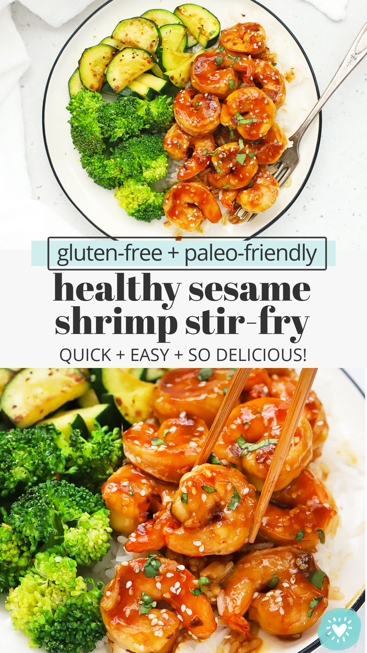 Easy Sesame Shrimp - Quick and easy healthy shrimp stir fry with a sweet, tangy sesame sauce. We LOVE this easy dinner! (Gluten-Free, Paleo-Friendly)// Healthy Sesame Shrimp Stir Fry // Paleo Shrimp Stir Fry // Gluten-Free Shrimp Stir Fry // Honey Sesame Shrimp // Sesame Garlic Shrimp #shrimp #stirfry #glutenfree #paleo