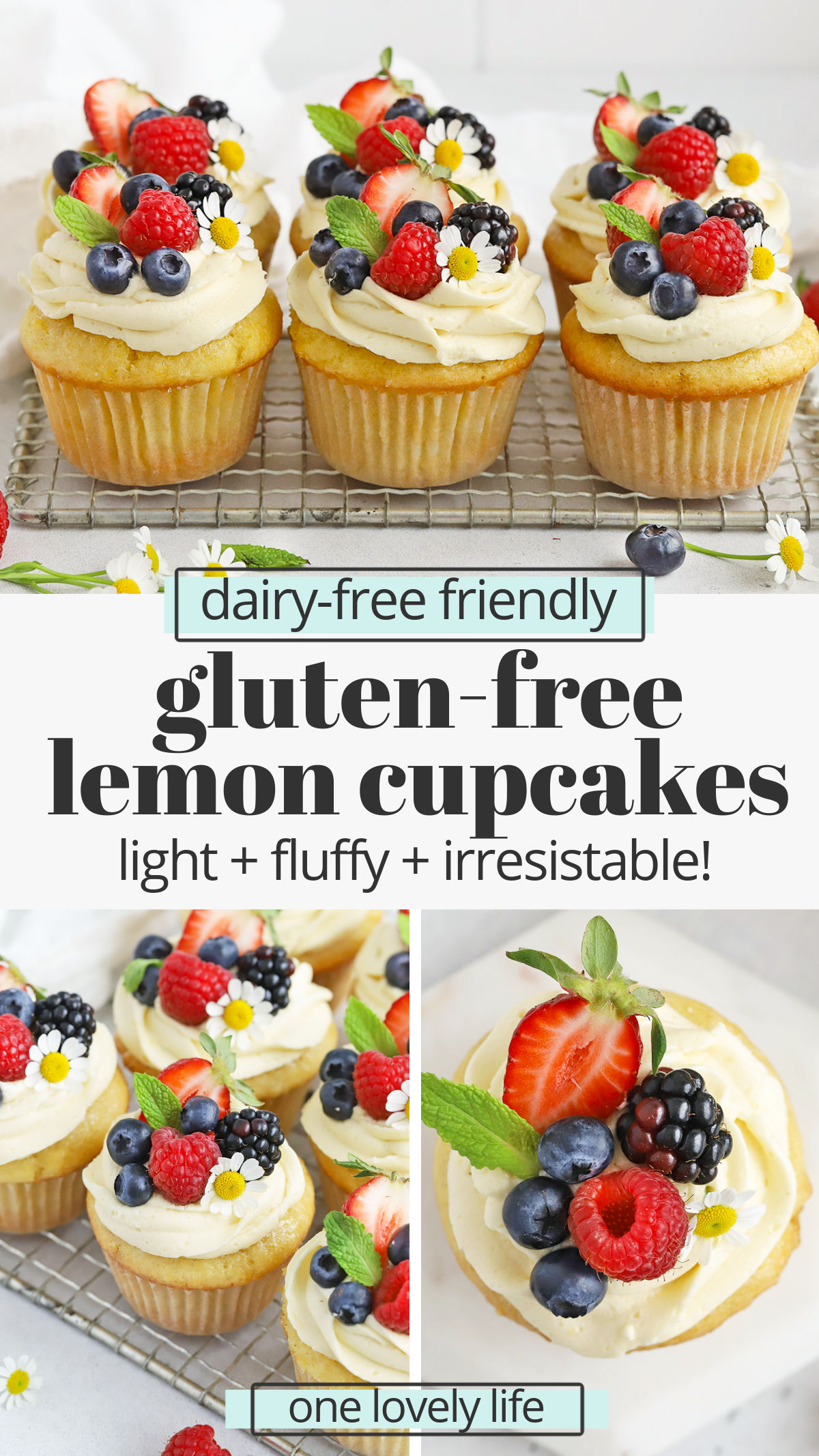 Gluten-Free Lemon Cupcakes with Lemon Frosting. These light, fluffy lemon cupcakes are lovely for any special occasion! (Dairy-Free Friendly) // Dairy-Free Lemon Frosting // Dairy Free Lemon Cupcakes // Lemon Buttercream // Dairy Free Lemon Buttercream // Gluten Free Cupcakes // Gluten Free Lemon Cupcakes Recipe // Gluten-Free Cupcake Recipe