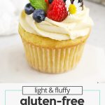 fluffy gluten-free lemon cupcakes topped with lemon buttercream and fresh berries