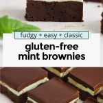 Collage of images of gluten-free mint brownies with chocolate ganache