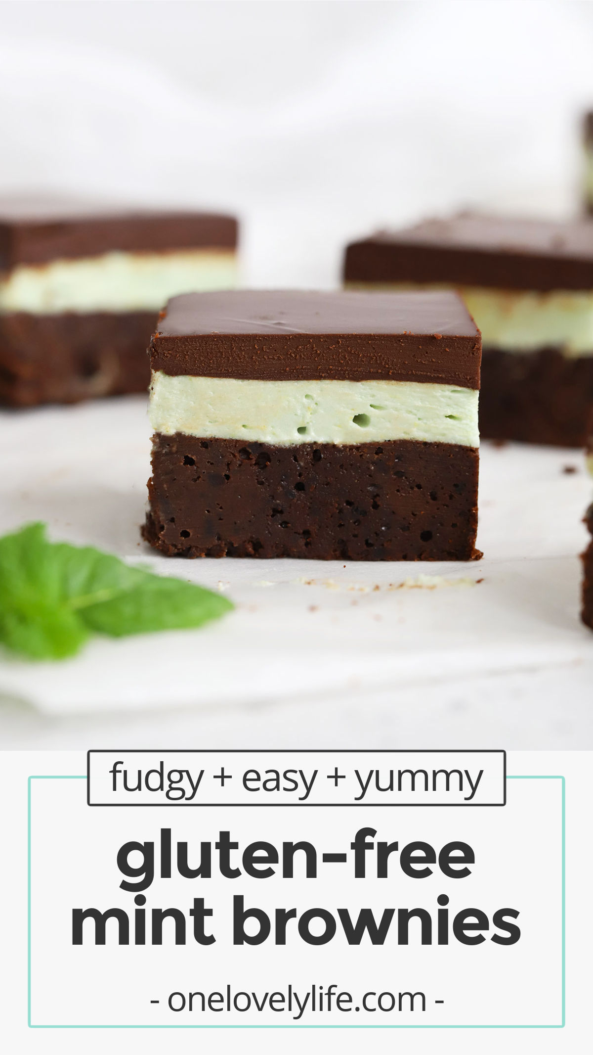 Gluten-Free Mint Brownies - Fudgy gluten-free brownies topped with mint frosting & chocolate ganache make a perfect retro treat! (Dairy-Free) // Gluten Free Mint Brownies // Gluten Free Frosted Mint Brownies // Gluten Free Grasshopper Brownies // Gluten Free BYU Mint Brownies // Mint Frosted Brownies // Gluten Free Frosted Brownies
