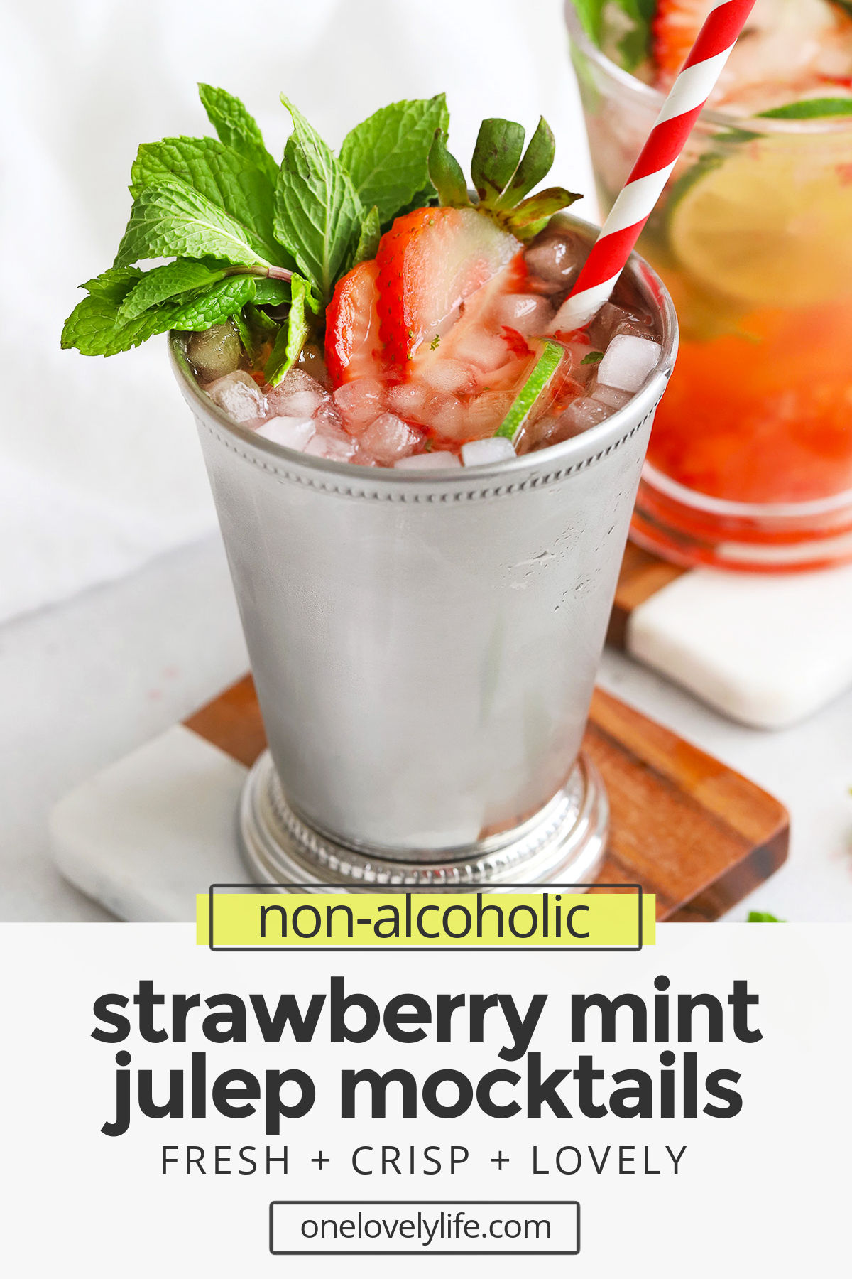 These Virgin Strawberry Mint Juleps are great for a Kentucky Derby party with kids or make the perfect drink for a casual summer barbecue. Mint Julep Mocktails // Strawberry Mint Julep // Disneyland Mint Julep // Disney Mint Julep // Non-alcholic Mint Julep #julep #mintjulep #mocktail #nonalcoholic