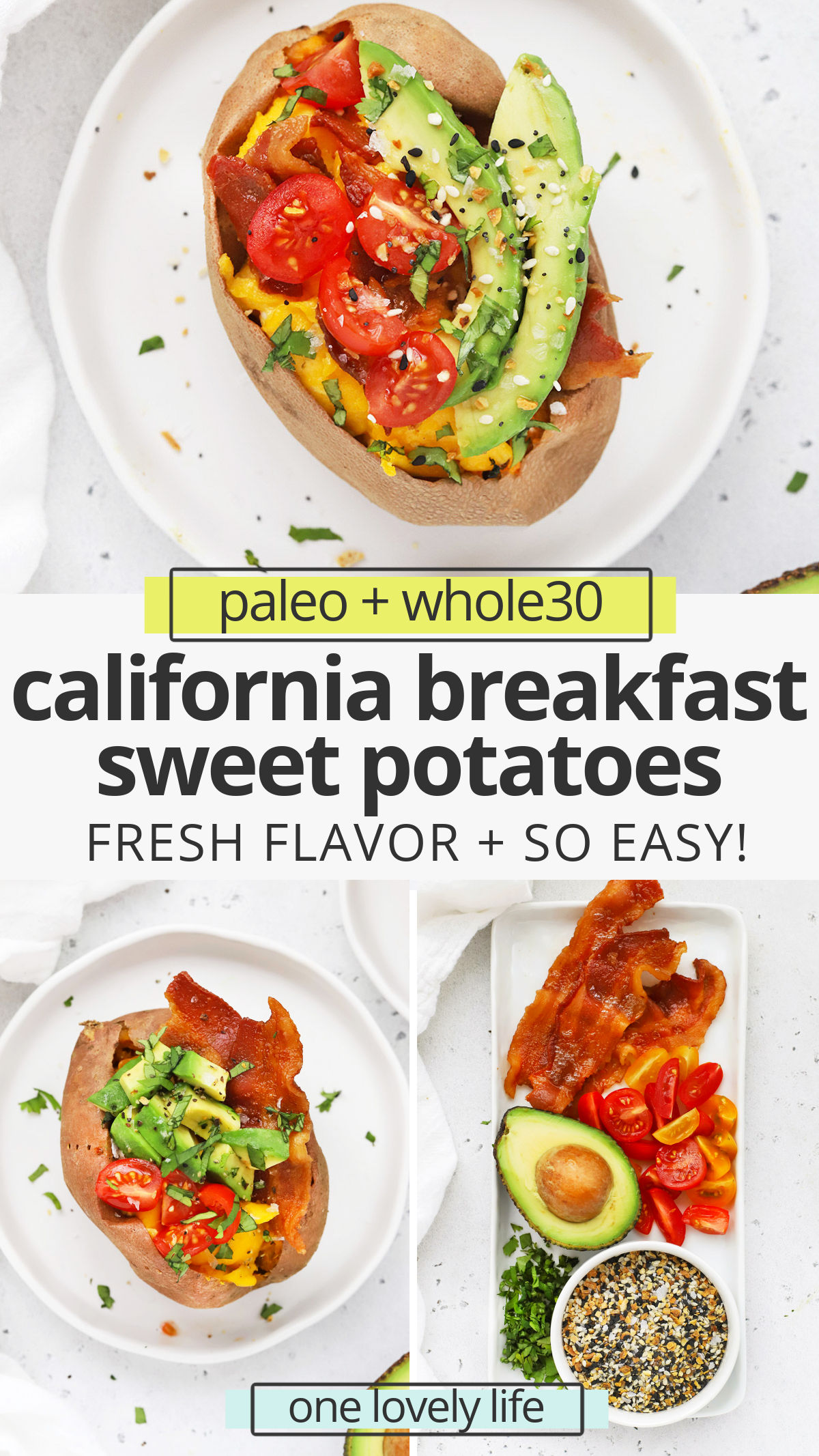 California Breakfast Stuffed Sweet Potatoes - This savory breakfast is loaded with goodies for a delicious start to the day! (Paleo, Whole30) // Whole30 breakfast // paleo breakfast // healthy breakfast // breakfast stuffed sweet potato recipe // gluten-free // stuffed sweet potatoes #breakfast #paleo #whole30 #healthy