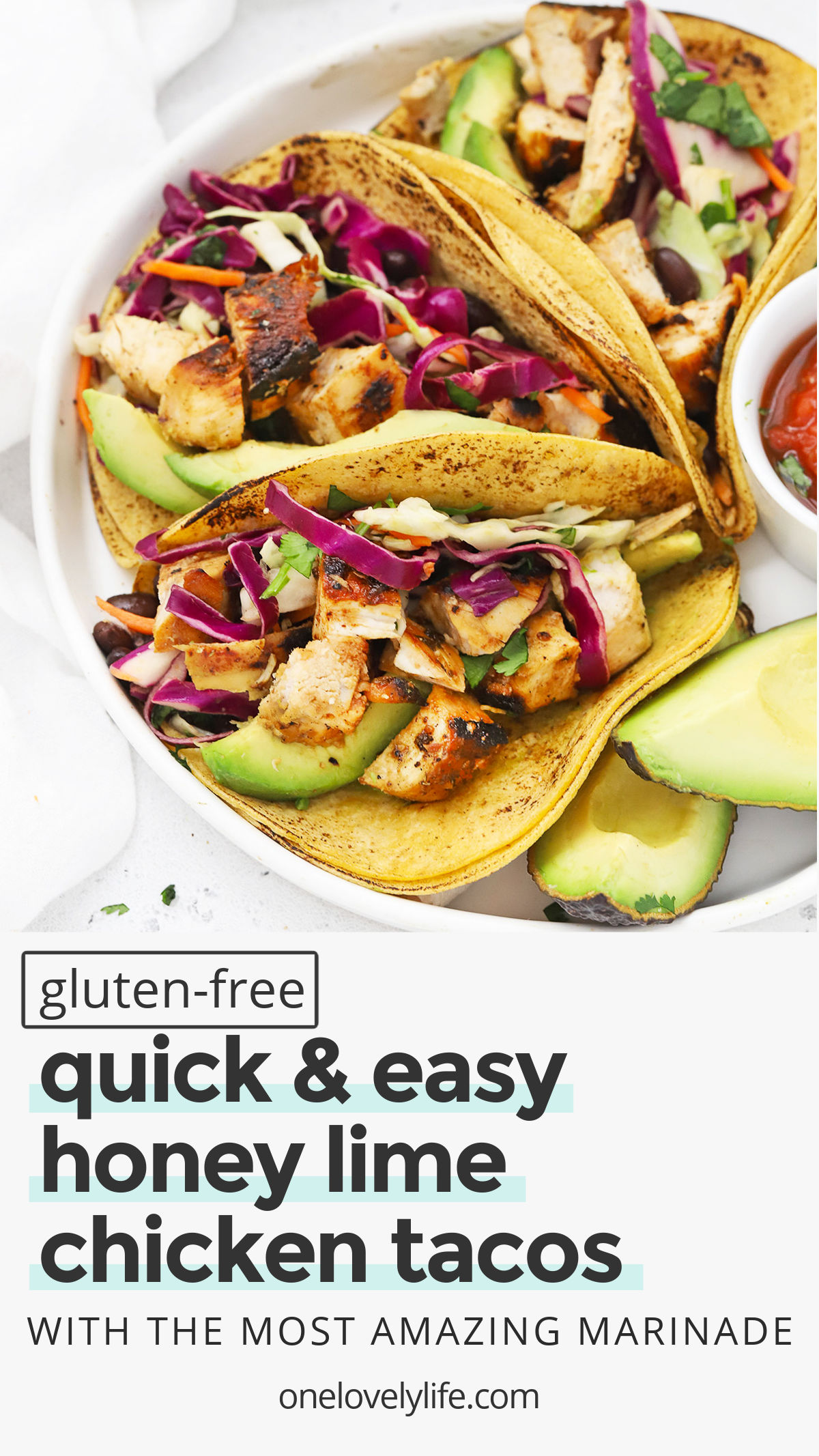Honey Lime Chicken Tacos - Our honey lime chicken marinade gives these chicken tacos such delicious flavor. Don't miss our favorite toppings to add to these tasty tacos! (Gluten-Free) // Chicken Tacos recipe // Lime Chicken Tacos // Chili Lime Chicken Tacos // healthy chicken tacos // the best chicken tacos // grilled chicken tacos