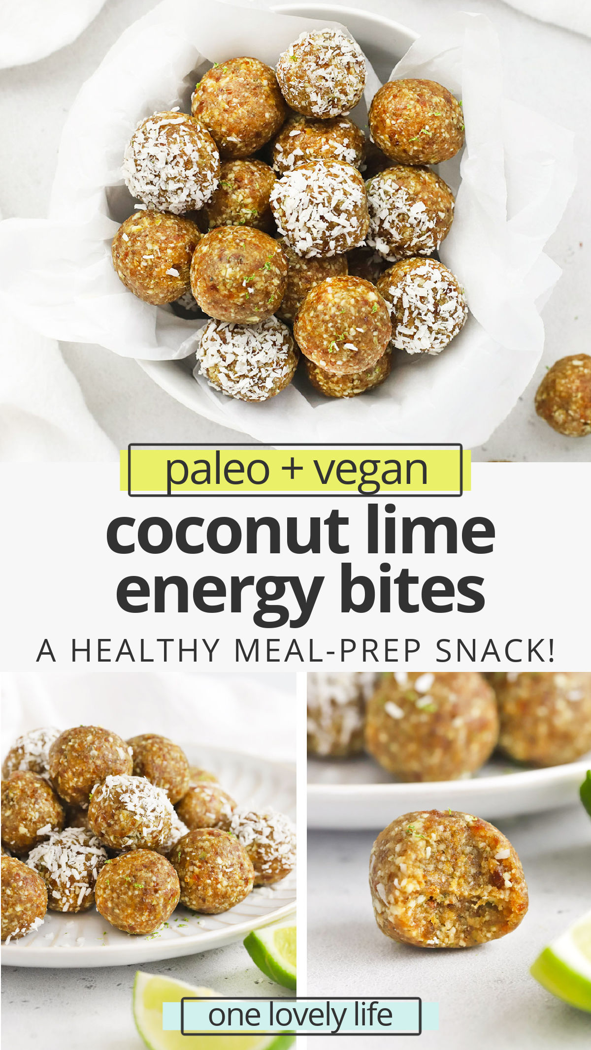 Coconut Lime Energy Bites - These nut-free lime energy bites are perfect for meal prep, healthy snacking, or packing in lunches. (Gluten free, vegan, and paleo approved!) // Nut Free snack // Nut free lunch idea // Nut free energy bites //