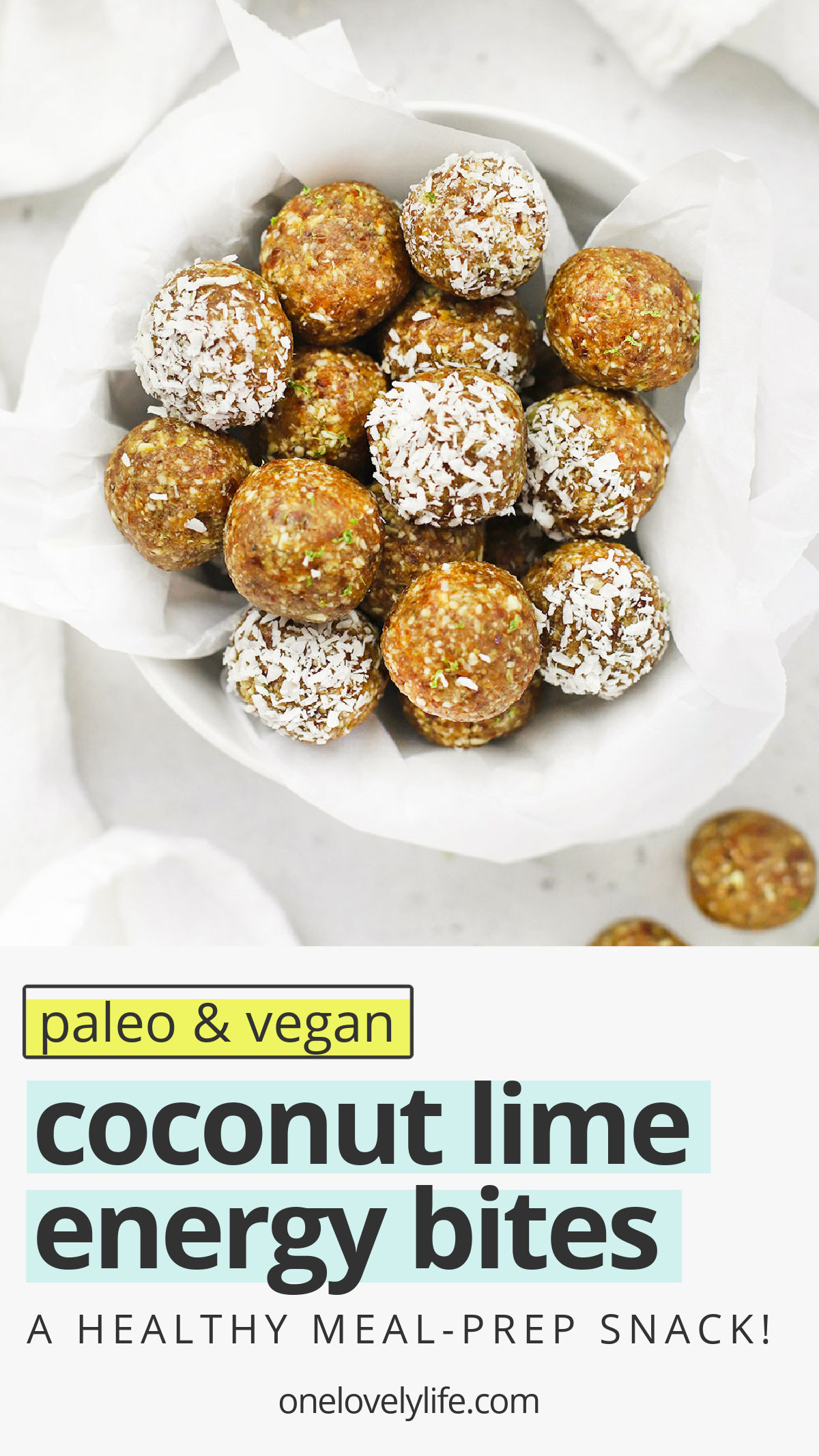 Coconut Lime Energy Bites - These nut-free lime energy bites are perfect for meal prep, healthy snacking, or packing in lunches. (Gluten free, vegan, and paleo approved!) // Nut Free snack // Nut free lunch idea // Nut free energy bites //