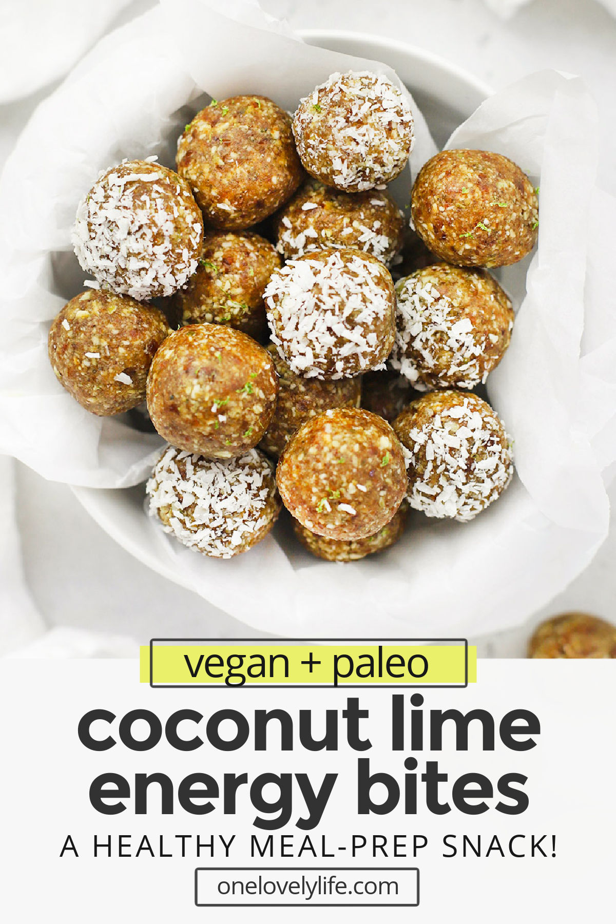 Coconut Lime Energy Bites - These nut-free lime energy bites are perfect for meal prep, healthy snacking, or packing in lunches. (Gluten free, vegan, and paleo approved!) // Nut Free snack // Nut free lunch idea // Nut free energy bites // #paleo #vegan #nutfree #energybites #energyballs