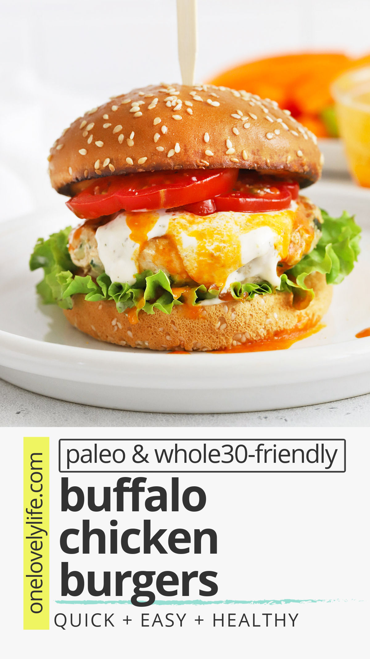 Healthy Buffalo Chicken Burgers - Lean chicken burgers with grated zucchini and a buffalo kick make a fresh, easy dinner any time! (Paleo & Whole30-Friendly) // paleo buffalo chicken burgers // whole30 buffalo chicken burgers // chicken burger recipe // healthy grilling recipe #glutenfree #burger #chicken #whole30 #paleo
