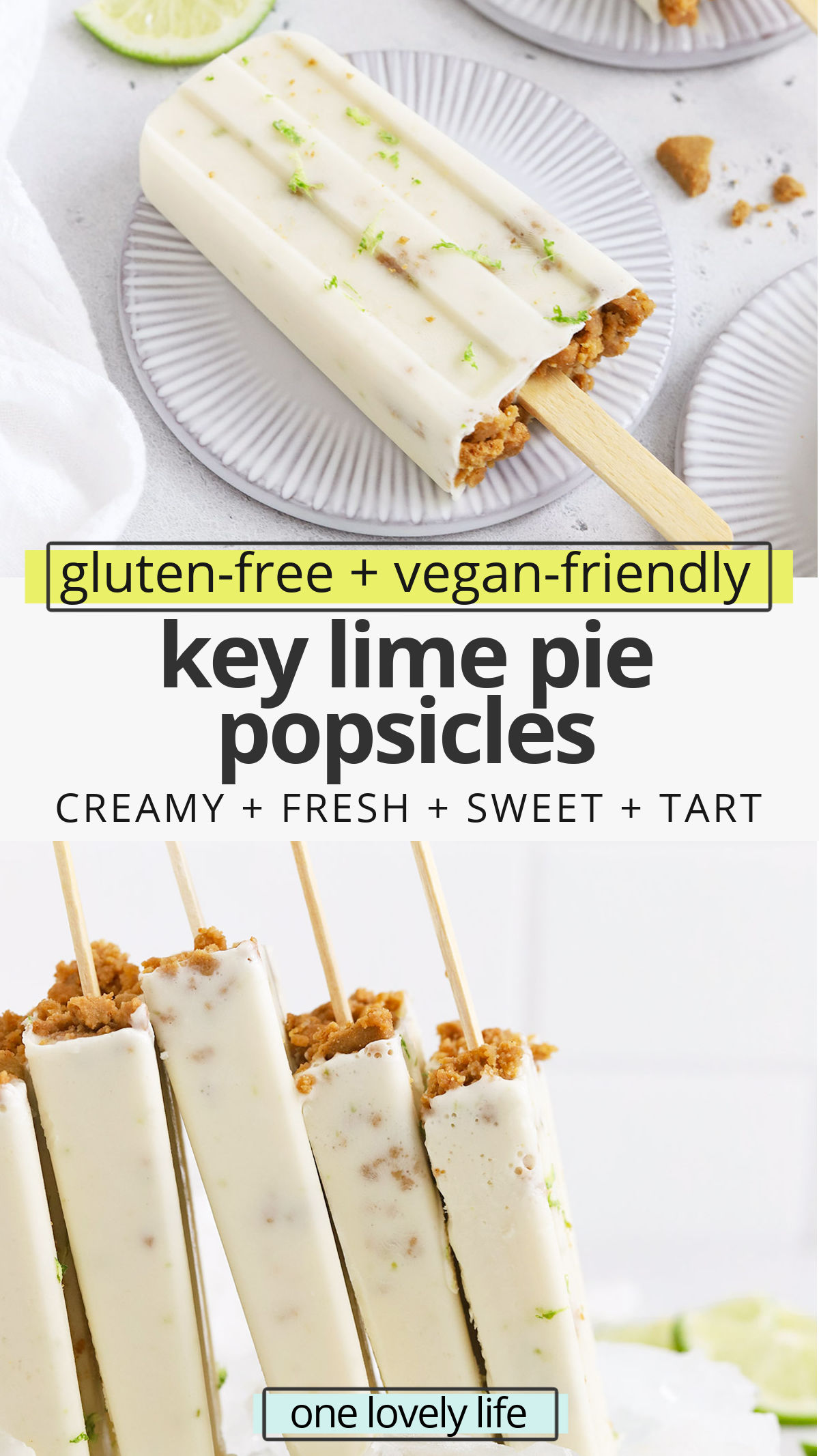 Key Lime Pie Popsicles - These creamy lime popsicles taste like a slice of key lime pie! A perfect summer treat! (Gluten-Free, Vegan-Friendly) // key lime pie on a stick // vegan lime popsicles // healthy lime popsicles // key lime pie ice pop recipe