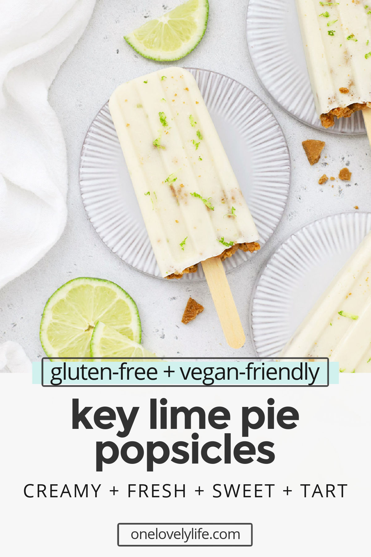 Key Lime Pie Popsicles - These creamy lime popsicles taste like a slice of key lime pie! A perfect summer treat! (Gluten-Free, Vegan-Friendly) // key lime pie on a stick // vegan lime popsicles // healthy lime popsicles // key lime pie ice pop recipe