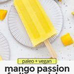 yellow mango passion fruit popsicles on a white backdrop