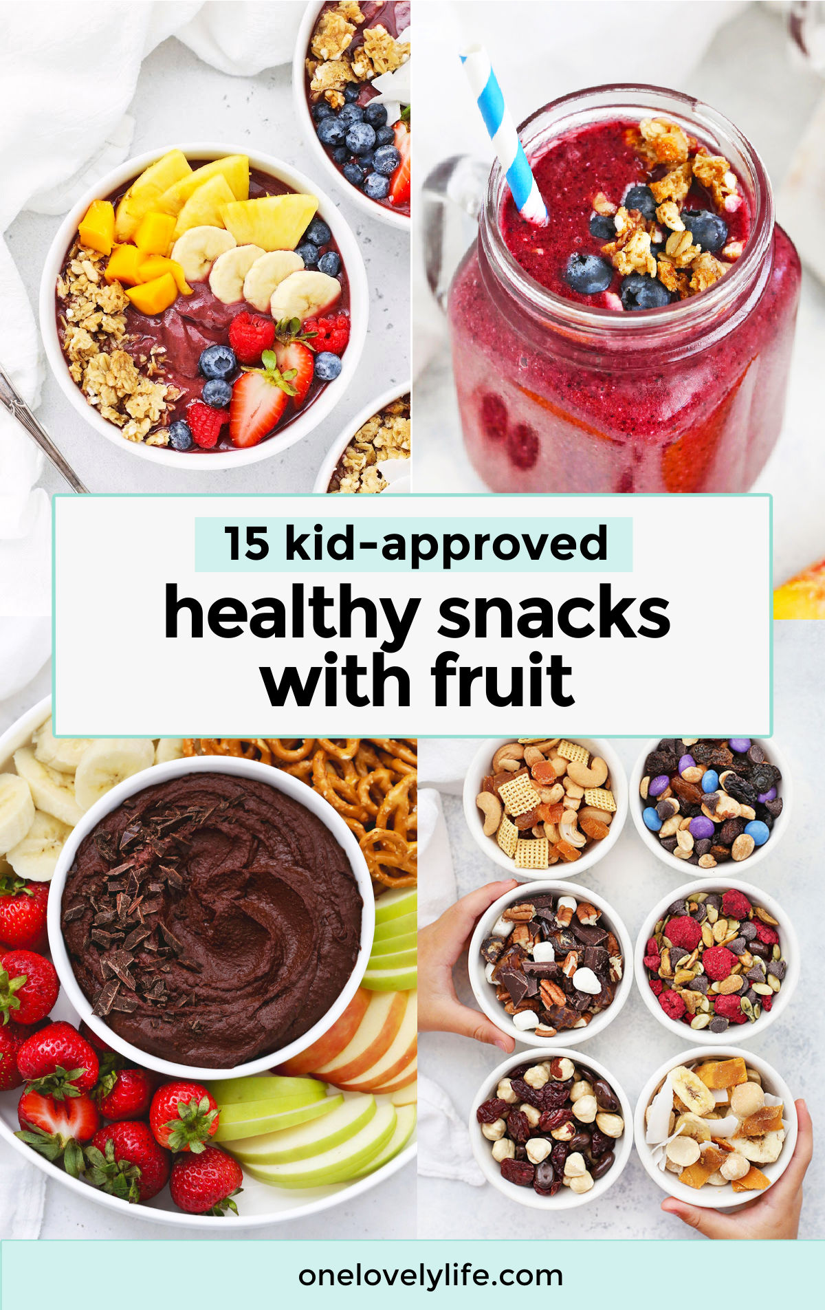 15+ Healthy Snacks with Fruit - These Healthy Snack Ideas are totally kid approved! (Gluten free, vegan, and paleo options!) // Healthy kids Snacks // Healthy Snacks for Kids #healthysnack #kidssnacks #funsnack #fruit