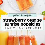 Side view of orange and red strawberry orange sunrise popsicles