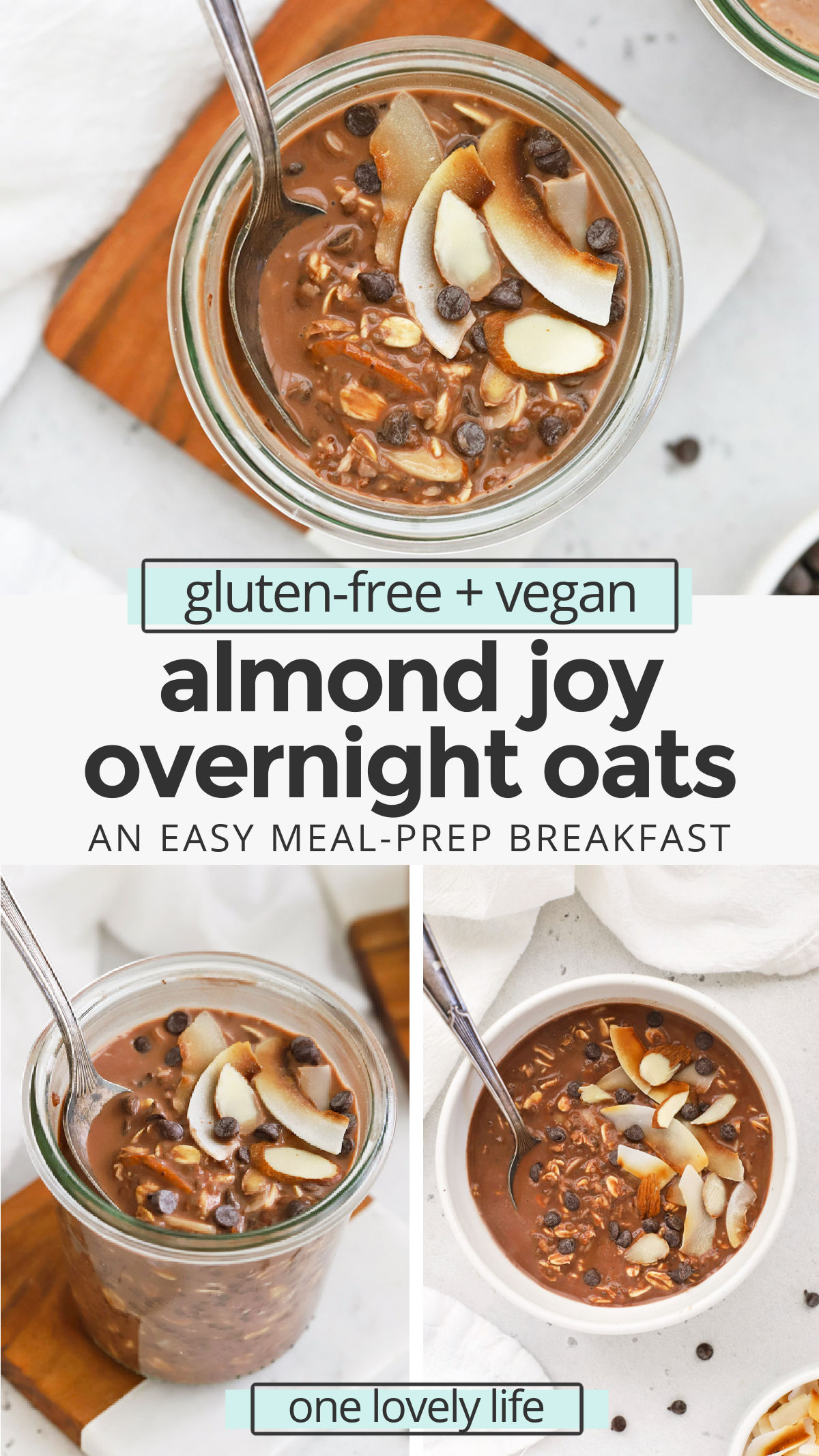 Almond Joy Overnight Oats - These creamy chocolate coconut overnight oats feel like such a treat to wake up to! (Vegan, Gluten-Free) // Healthy Breakfast // Vegan Breakfast // Gluten Free Breakfast // Chocolate Overnight Oats // Vegan Overnight Oats // chocolate overnight oats recipe