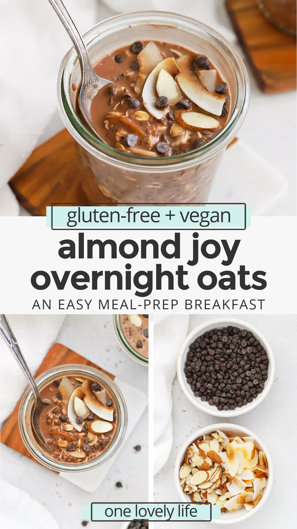 Almond Joy Overnight Oats - These creamy chocolate coconut overnight oats feel like such a treat to wake up to! (Vegan, Gluten-Free) // Healthy Breakfast // Vegan Breakfast // Gluten Free Breakfast // Chocolate Overnight Oats // Vegan Overnight Oats #almondjoy #overnightoats #healthybreakfast #vegan #glutenfree
