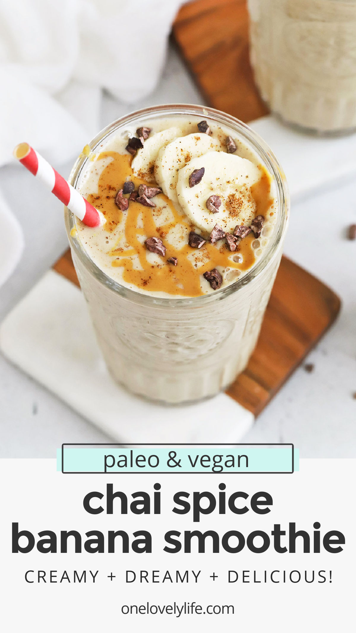 Chai Spiced Banana Smoothies - This chai banana smoothie is such a yummy change of pace! It's perfect all year long. (Paleo, Vegan) // Chai Spice Banana Smoothie // Banana Smoothie Recipe // Banana Chai Smoothie // Fall Smoothie // Winter Smoothie // Paleo Smoothie // Vegan Smoothie