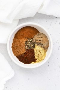 Overhead view of a bowl of homemade chai spice mix from scratch