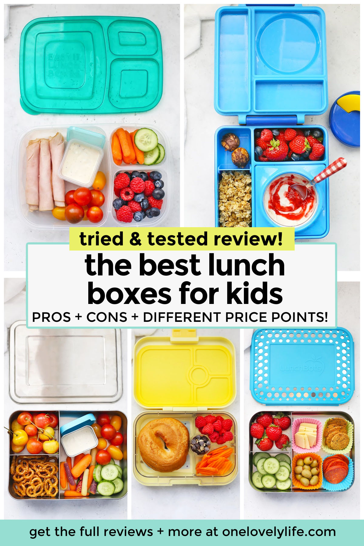 The BEST School Lunch Boxes and Reusable Bags for packing school lunches! Find out the pros and cons of each one. // school lunches // packed lunches // kids lunch box review // lunch boxes // the best kids' lunch boxes // reusable bags // omie box lunch boxes // easy lunchboxes // packed lunches // stashers bags // rezip bags // russbe bags // eco friendly // less waste // healthy kids