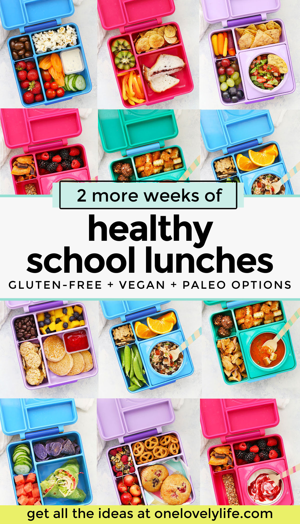 2 Weeks of Healthy School Lunches! These gluten free, dairy free school lunch ideas are all kid-tested and DELICIOUS! // School lunches // school lunch ideas // gluten free school lunches // dairy free school lunches // vegan school lunches, paleo school lunches // gluten free packed lunches // healthy packed lunches // healthy school lunch // healthy kids lunches