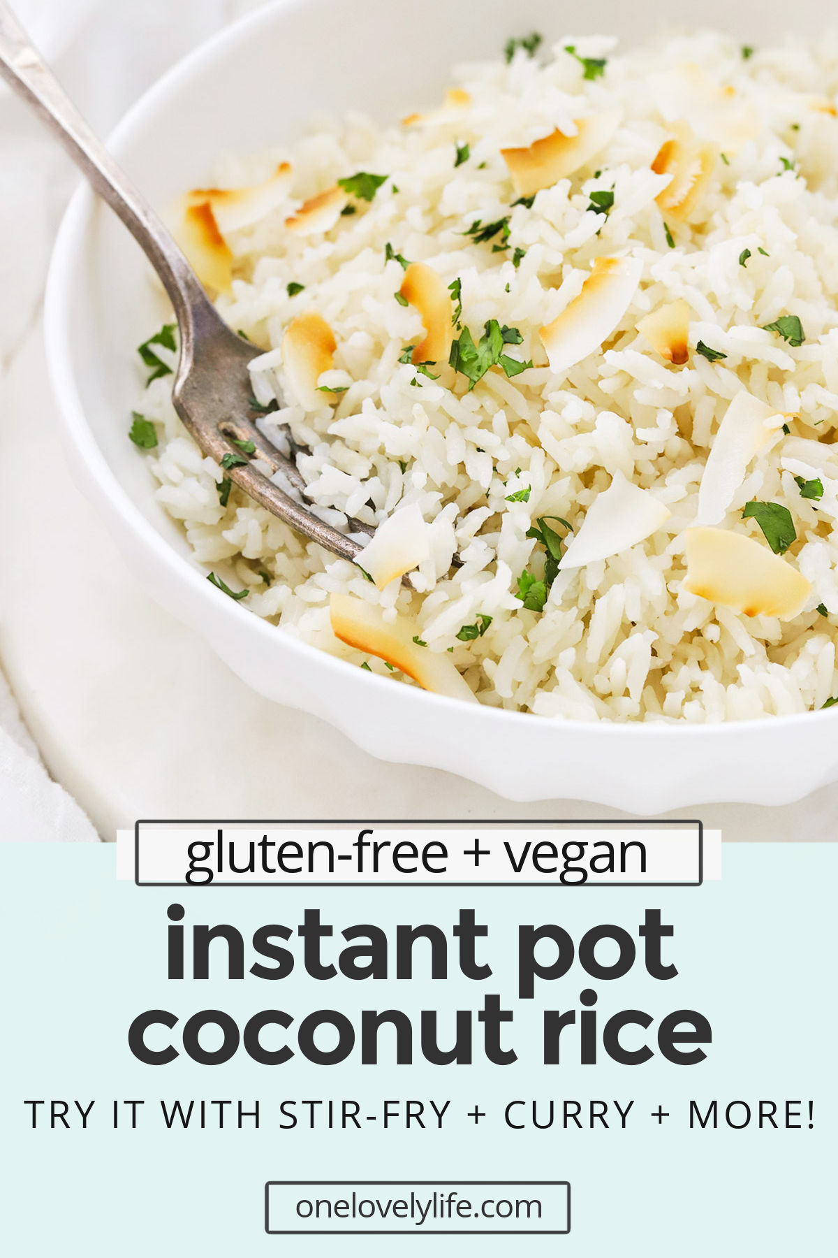 Instant Pot Coconut Rice - This pressure cooker Coconut Rice is SO easy to make and makes a delicious side dish to curries, stir-fries, and all your favorite main dishes. (Vegan, Gluten-Free) // Seasoned Rice // Thai Coconut Rice // Side Dish Recipe // Easy Coconut Rice Recipe #rice #glutenfree #instantpot #pressurecooker #curry