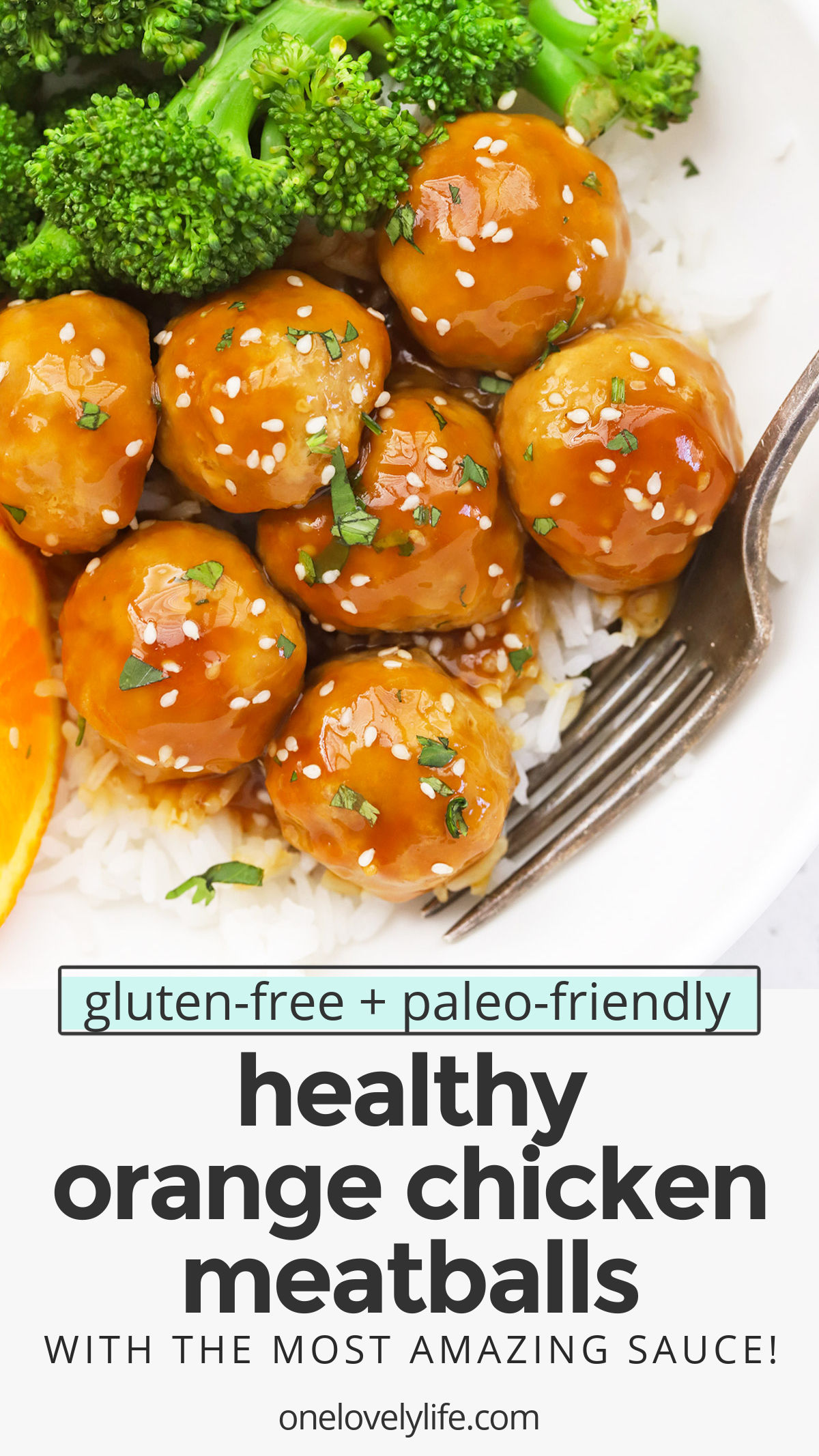 Healthy Orange Chicken Meatballs - These yummy gluten-free chicken meatballs are smothered in our sweet and tangy orange stir-fry sauce to make a delicious dinner! (Paleo-Friendly) // Paleo Orange Chicken Meatballs Recipe // Sauce For Orange Chicken // Glazed Orange Chicken Meatballs //