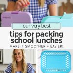 Collage of images with tips and tricks for packing school lunches