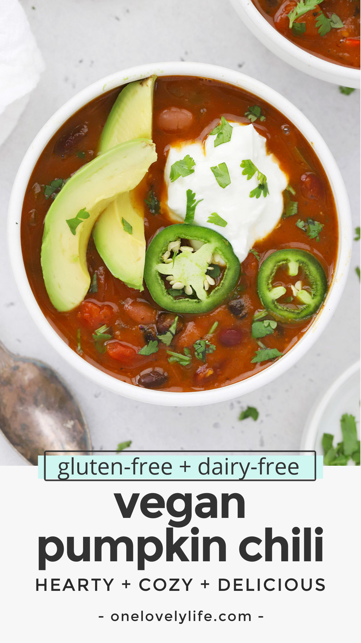 Vegetarian Pumpkin Chili - This cozy vegetarian chili recipe is perfect for cold weather and rainy days. You'll love the flavors! (Gluten-Free, Vegan) // Vegan pumpkin chili recipe // vegan chili recipe // vegetarian dinner // vegetarian lunch // healthy lunch // healthy dinner // chili cookoff recipe #chili #pumpkin #vegetarian #vegan #glutenfree #healthydinner #healthylunch