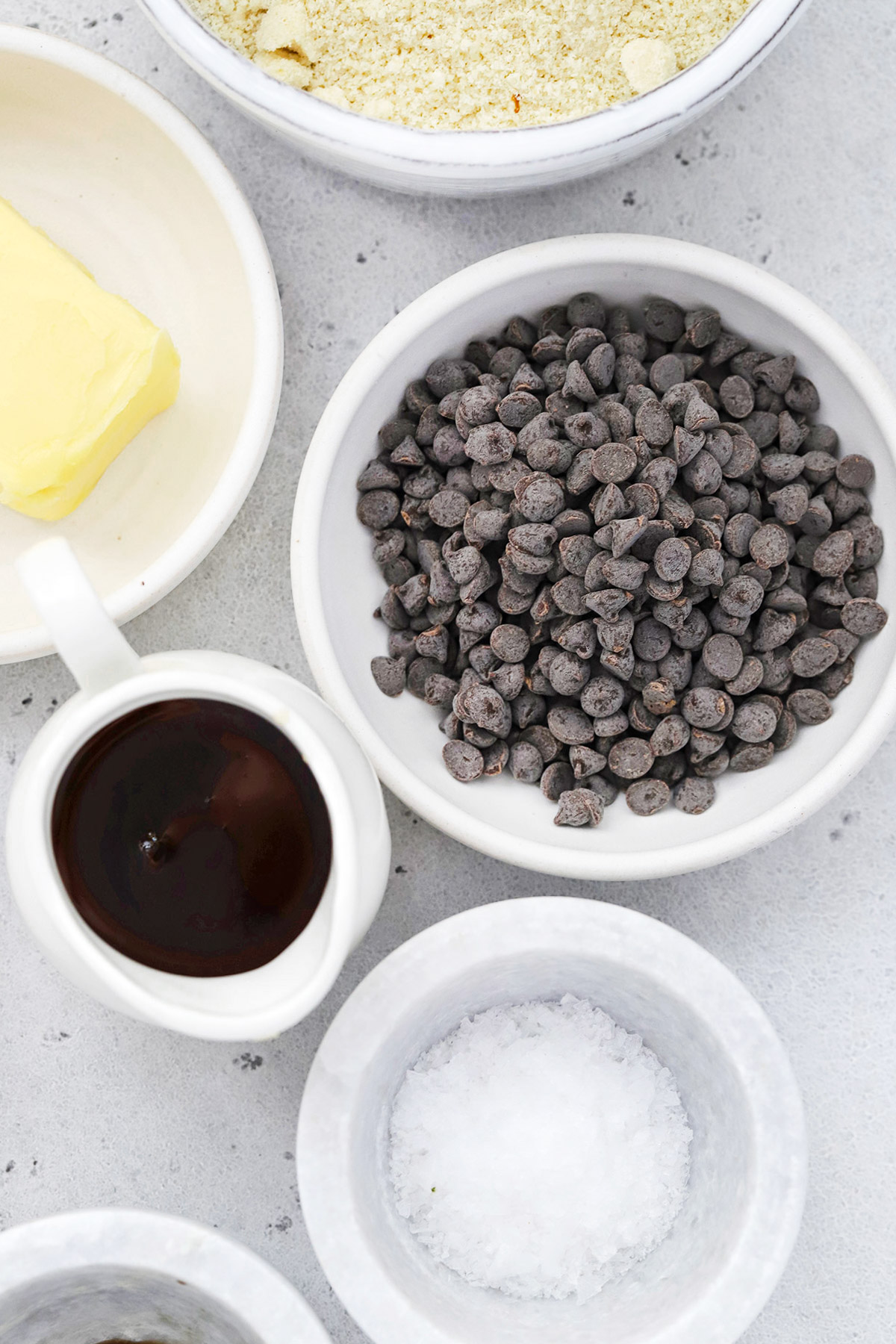 Overhead view of ingredients for healthy edible cookie dough