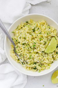 Overhead view of a bowl of Instant Pot Cilantro Lime Rice