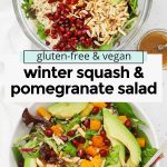 Collage of images of winter squash salad with apple cider vinaigrette