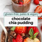 chocolate chia pudding topped with fresh berries