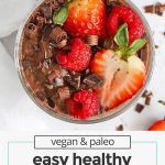 chocolate chia pudding topped with fresh berries