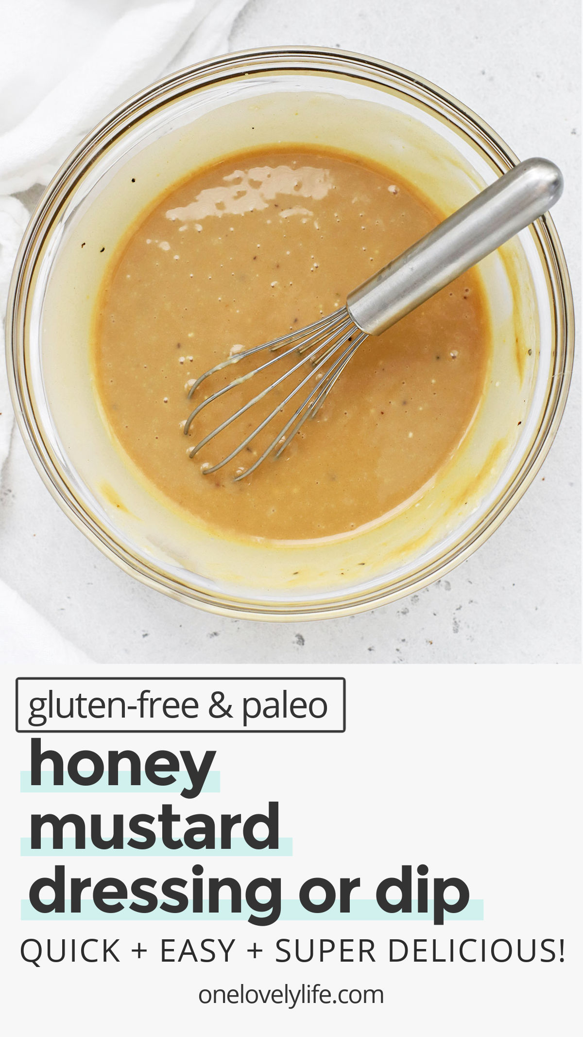 Honey Mustard Dressing - Add a tangy zip to your favorite salad, sandwich, or chicken with our homemade honey mustard dip or dressing! (Gluten-Free, Paleo-Friendly) // honey mustard dressing recipe // paleo honey mustard // easy honey mustard // honey mustard dipping sauce recipe // honey mustard dip recipe // vegan honey mustard // vegetarian honey mustard // the best honey mustard dressing // chicken dipping sauce // cobb salad dressing // honey mustard sauce