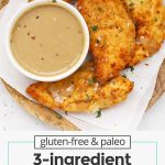 Crispy gluten-free chicken tenders served with One Lovely Life's honey mustard dipping sauce