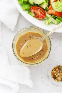 Overhead view of One Lovely Life's 3-ingredient Honey Mustard Dressing or Dip