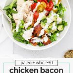 chicken bacon avocado salad drizzled with ranch