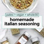 Jars of spices and seasonings to make Italian seasoning