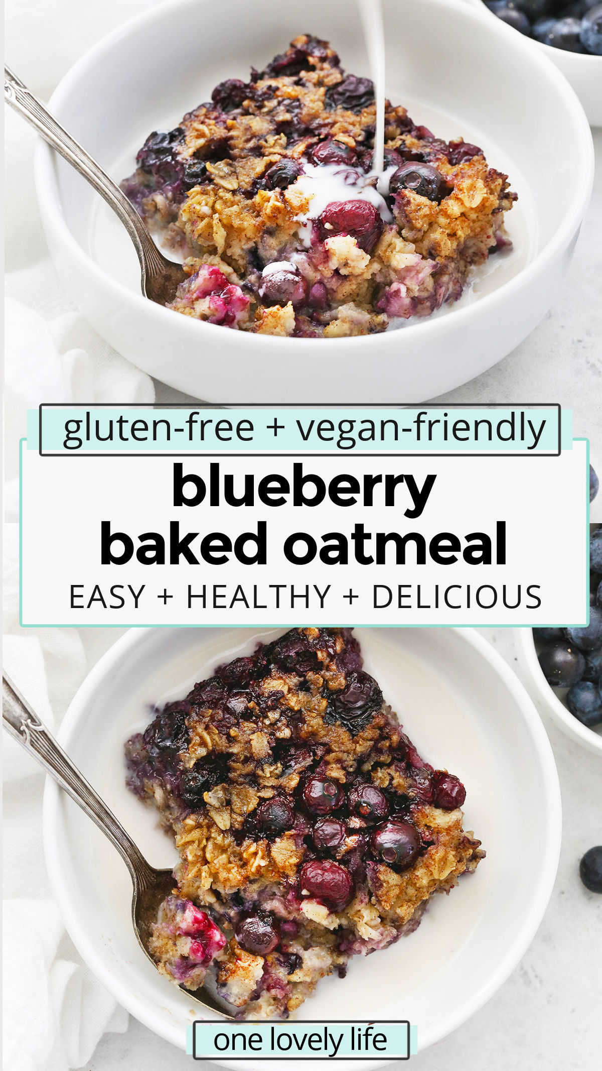 Baked Blueberry Oatmeal - Cozy baked oatmeal with plenty of blueberries and warm spices. This baked oatmeal recipe is perfect for meal-prep, lazy weekends, and feeding a crowd! // Baked Blueberry Oatmeal // Baked oatmeal recipe // meal prep breakfast // blueberry oatmeal // blueberry oatmeal bake // vegan breakfast // healthy breakfast // gluten free breakfast //