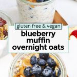 blueberry overnight oats with almond butter and fresh blueberries
