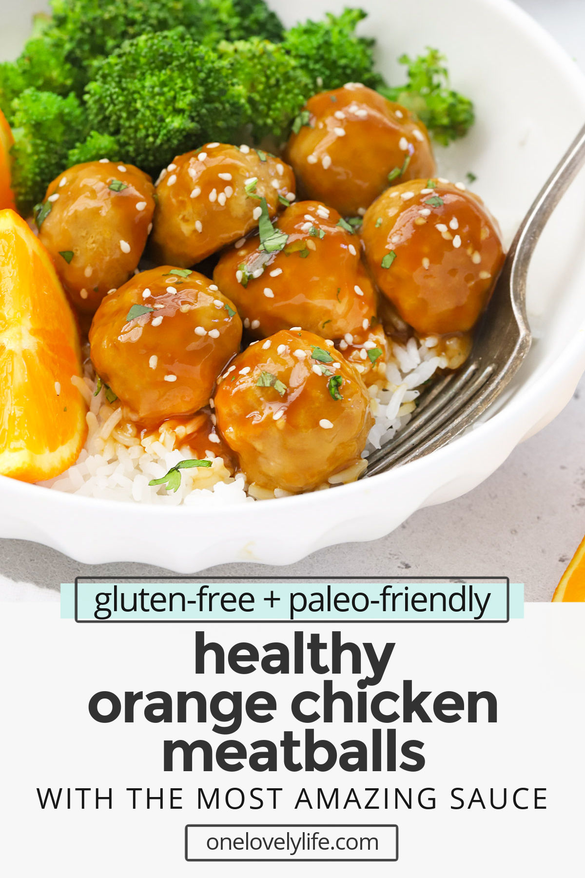 Healthy Orange Chicken Meatballs - These yummy gluten-free chicken meatballs are smothered in our sweet and tangy orange stir-fry sauce to make a delicious dinner! (Paleo-Friendly) // Paleo Orange Chicken Meatballs Recipe // Sauce For Orange Chicken // Glazed Orange Chicken Meatballs //