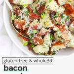 whole30 bacon ranch potato salad in a white bowl