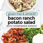 Bacon ranch potato salad in a white bowl