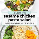 sesame chicken pasta salad with bowtie noodles and mandarin oranges